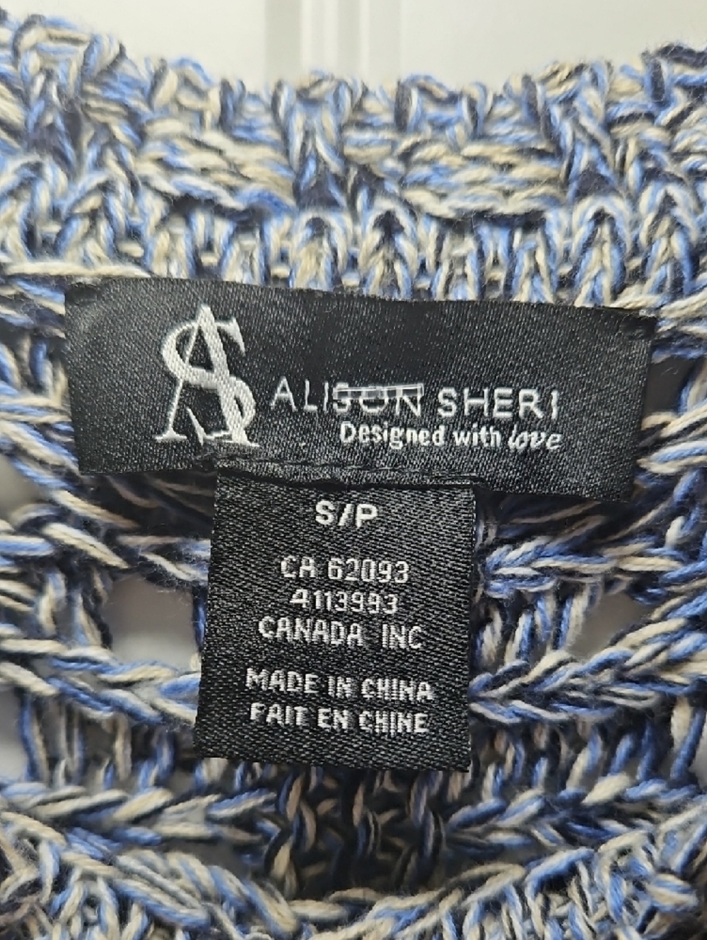 Alison Sheri Navy & White Open Marled Knit Sweater New - Picture 2 of 6